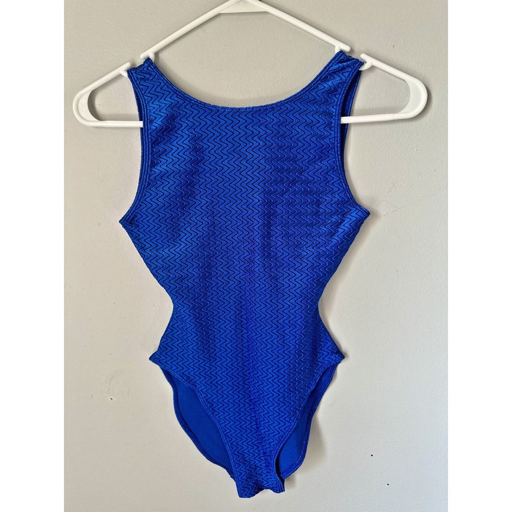 Vintage Danskin Small Leotard Womens Blue One Piece Stretch Dancewear USA Retro